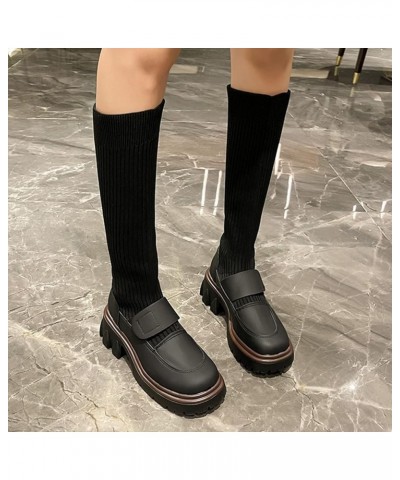 2022 Women's New British Style Knitted Hook Loop Long Boots Thick Bottom Slim Elastic Thin Socks Boots Womens 7 Black $29.08 ...