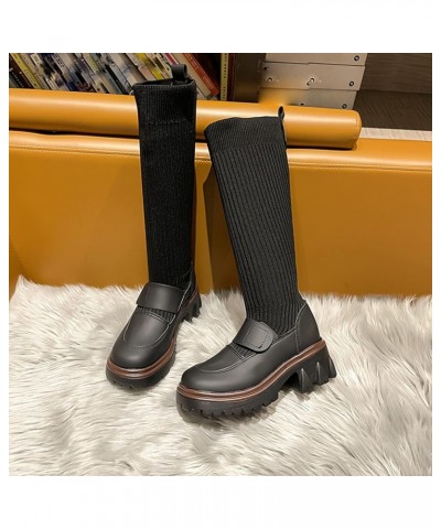 2022 Women's New British Style Knitted Hook Loop Long Boots Thick Bottom Slim Elastic Thin Socks Boots Womens 7 Black $29.08 ...