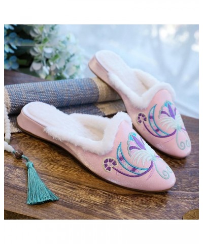 Winter Women Cotton Satin Flat Mules Comfortable Ladies Pointy Toe Slippers Chinese Embroidery Shoes Light Blue $23.75 Mules ...