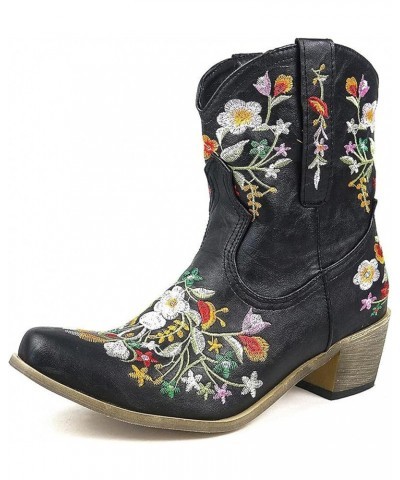 Womens Fall Boots 2023 Wide Womens Western Ankle Boots Wide Width Ankle Boots With Heel Comfort Embroidered Shoes Black $19.6...