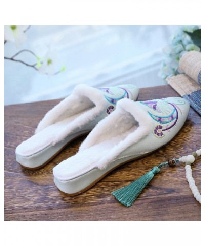 Winter Women Cotton Satin Flat Mules Comfortable Ladies Pointy Toe Slippers Chinese Embroidery Shoes Light Blue $23.75 Mules ...