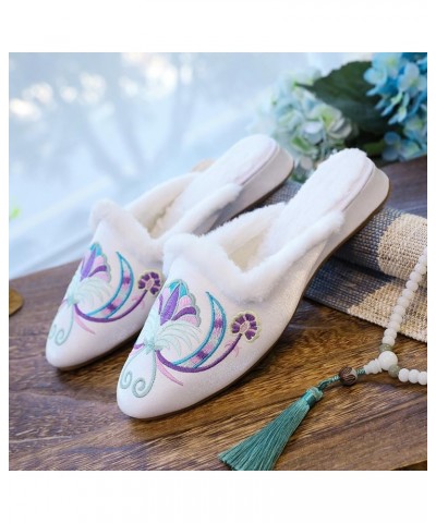 Winter Women Cotton Satin Flat Mules Comfortable Ladies Pointy Toe Slippers Chinese Embroidery Shoes Light Blue $23.75 Mules ...