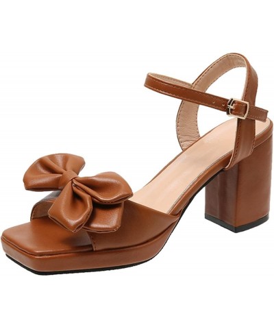 Sandals Women Heeled Sandal For Women Ladies Chunky Heel High Heel Fish Mouth Dressy Beach Stylish Sandals Brown $16.04 Sandals