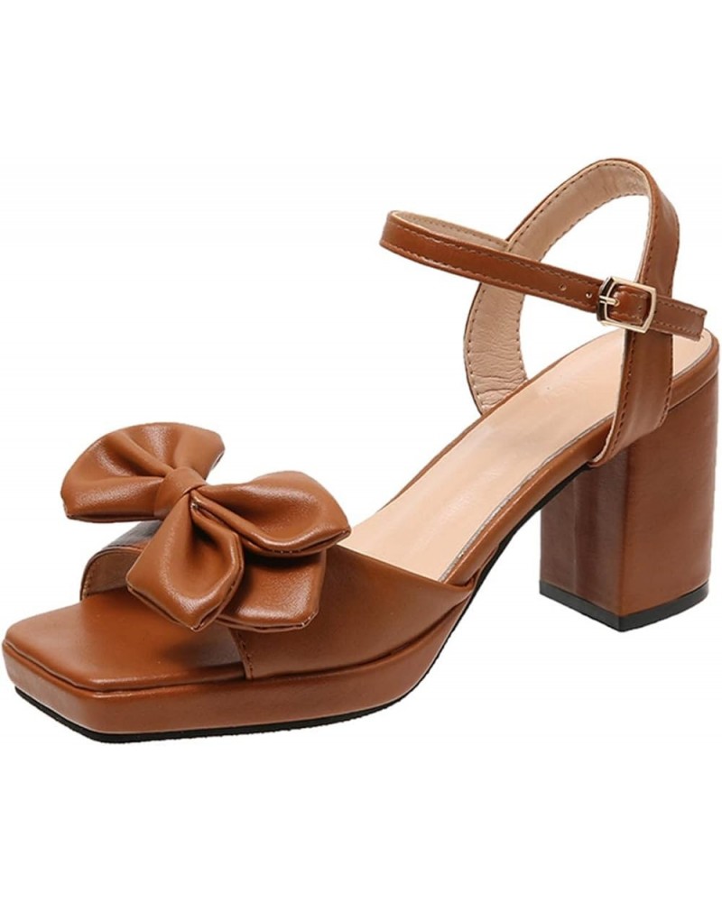 Sandals Women Heeled Sandal For Women Ladies Chunky Heel High Heel Fish Mouth Dressy Beach Stylish Sandals Brown $16.04 Sandals