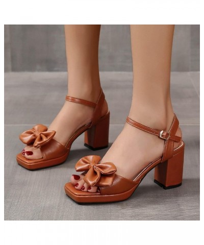 Sandals Women Heeled Sandal For Women Ladies Chunky Heel High Heel Fish Mouth Dressy Beach Stylish Sandals Brown $16.04 Sandals