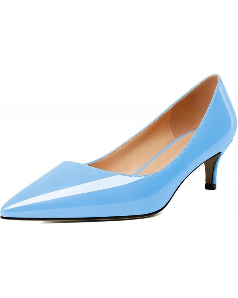 Women's Pointed Toe Pumps 2" Kitten Middle Heel Chic Pumps Comfort Slip On Low Heel Dress Pumps Shoes Patent Light Blue $29.2...