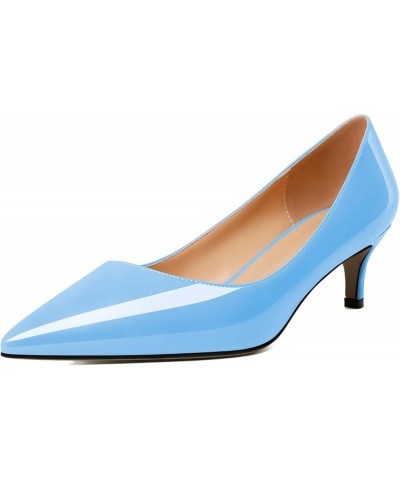 Women's Pointed Toe Pumps 2" Kitten Middle Heel Chic Pumps Comfort Slip On Low Heel Dress Pumps Shoes Patent Light Blue $29.2...