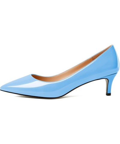 Women's Pointed Toe Pumps 2" Kitten Middle Heel Chic Pumps Comfort Slip On Low Heel Dress Pumps Shoes Patent Light Blue $29.2...