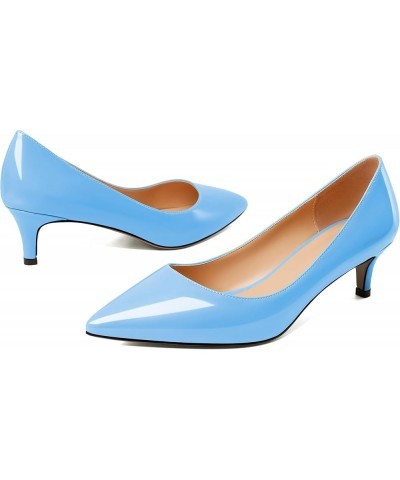 Women's Pointed Toe Pumps 2" Kitten Middle Heel Chic Pumps Comfort Slip On Low Heel Dress Pumps Shoes Patent Light Blue $29.2...