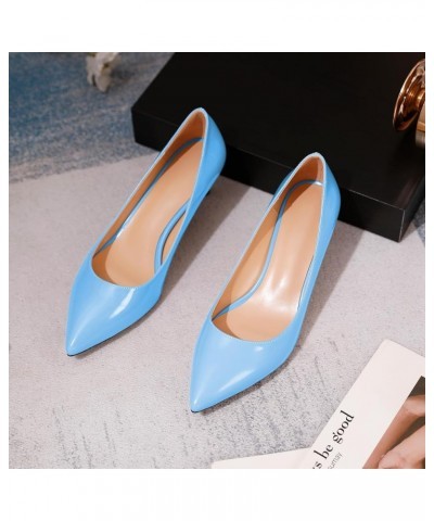 Women's Pointed Toe Pumps 2" Kitten Middle Heel Chic Pumps Comfort Slip On Low Heel Dress Pumps Shoes Patent Light Blue $29.2...