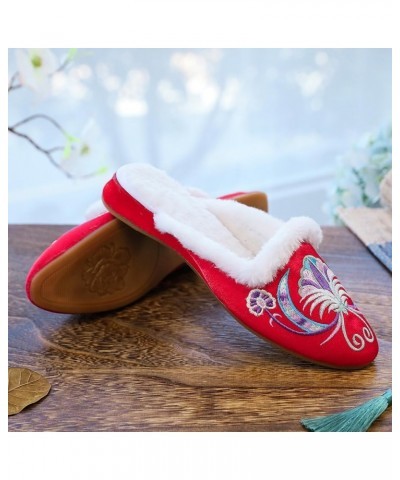 Winter Women Cotton Satin Flat Mules Comfortable Ladies Pointy Toe Slippers Chinese Embroidery Shoes Light Blue $23.75 Mules ...