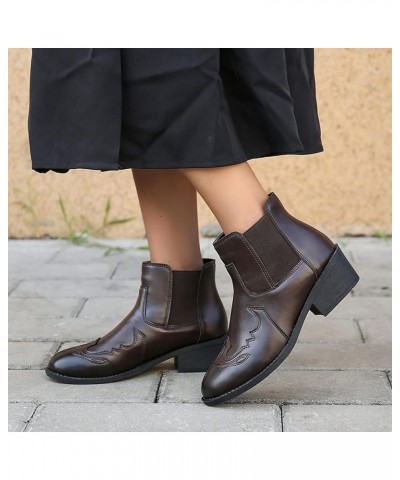 Work Boots Women'S Lace-Up Boot Boots for Women Knee High Goth Leather Chunky Heel Boots Z 13-coffee $12.20 Boots