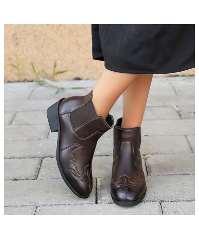 Work Boots Women'S Lace-Up Boot Boots for Women Knee High Goth Leather Chunky Heel Boots Z 13-coffee $12.20 Boots