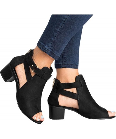 Womens Peep Toe Booties Chunky Heeled Sandals Side Cutout Sandals with Zipper Ankle Boots Mid Heel Dress Pumps Shoes Black $1...