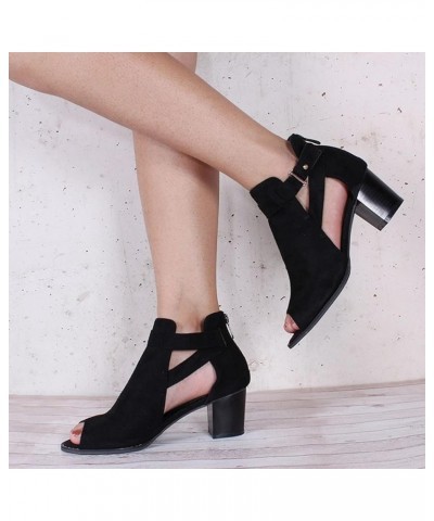 Womens Peep Toe Booties Chunky Heeled Sandals Side Cutout Sandals with Zipper Ankle Boots Mid Heel Dress Pumps Shoes Black $1...