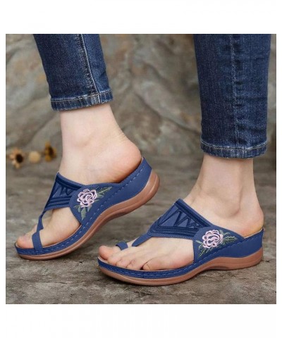 Female Clip Sandals Wedge Embroidered Comfortable Size Buckle Finger Heel Large Women's Sandals Womens Water Sandals with Har...