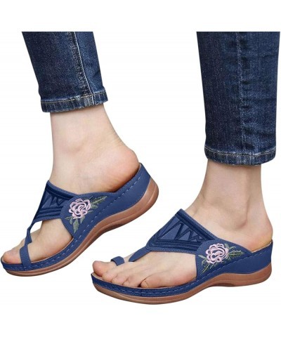 Female Clip Sandals Wedge Embroidered Comfortable Size Buckle Finger Heel Large Women's Sandals Womens Water Sandals with Har...