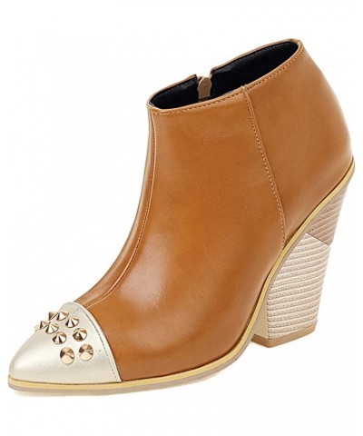 Women's Pointed Toe Ankle Boots with Side Zipper Brown $25.19 Boots