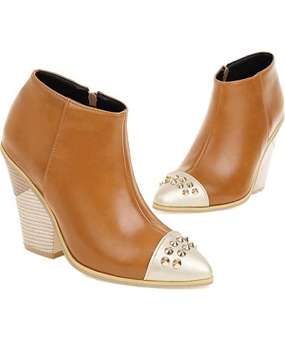 Women's Pointed Toe Ankle Boots with Side Zipper Brown $25.19 Boots