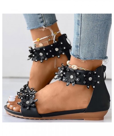 Women Platform Sandals Womens Wedges Sandals Back Zipper Casual Bohemian Sandals Beach Shoes Rhinestone Decor Black 8 $19.99 ...