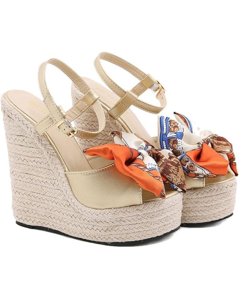 Women's Stylish Boho Flowers High Wedges Heeled Sandals Open Toe Ankle Buckle Platform Wedge Sandals for Women Apricot $35.22...