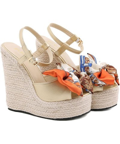 Women's Stylish Boho Flowers High Wedges Heeled Sandals Open Toe Ankle Buckle Platform Wedge Sandals for Women Apricot $35.22...