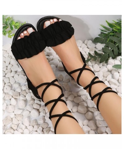 Brown Leather Strappy Heeled Sandals Women Dressy Summer Flat Comfortable Sandals For Women Walking All Day Women Sand 9-blac...