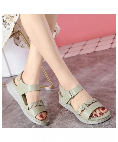 Women Solid Color Leather Hook Loop Sandals Casual Open Toe Soft Sole Beach Sandals Slingback Arch Support 6.5 Green $21.72 S...