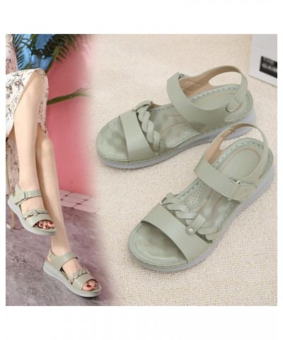 Women Solid Color Leather Hook Loop Sandals Casual Open Toe Soft Sole Beach Sandals Slingback Arch Support 6.5 Green $21.72 S...