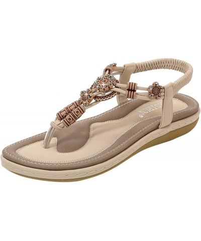 sandles womans dressy Flat Sandals for Women summer elastic ankle strap sandal Summer Strappy Flat gladiator sandals Beige $2...