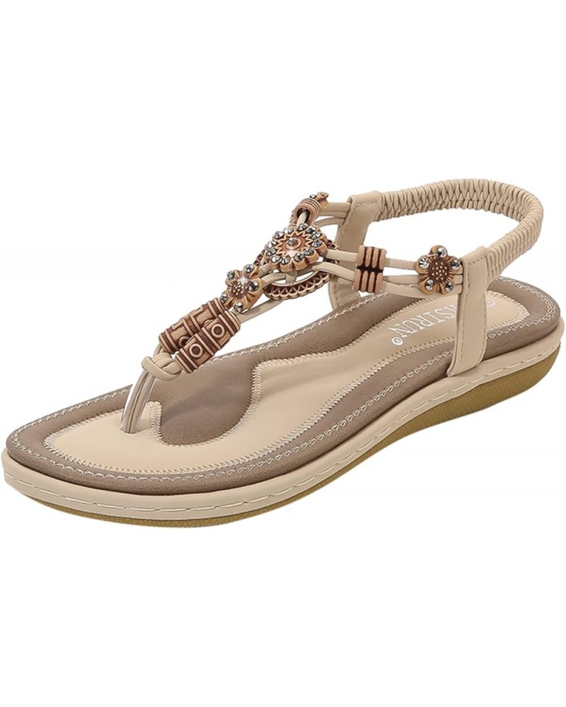 sandles womans dressy Flat Sandals for Women summer elastic ankle strap sandal Summer Strappy Flat gladiator sandals Beige $2...