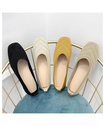 Womens' Retro Breathable Slip-on Square Toe Slim Solid Ladies' Low Flat Heel Shoe for Wedding Khaki $19.23 Flats