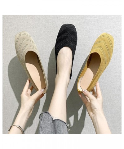 Womens' Retro Breathable Slip-on Square Toe Slim Solid Ladies' Low Flat Heel Shoe for Wedding Khaki $19.23 Flats