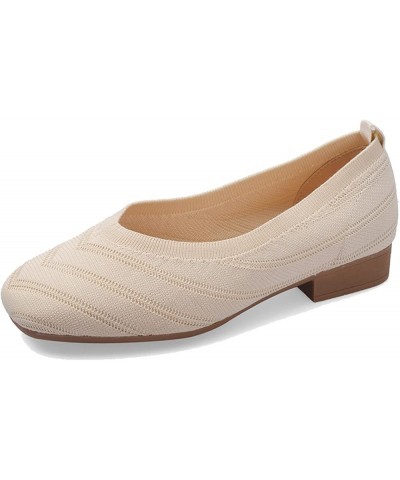 Womens' Retro Breathable Slip-on Square Toe Slim Solid Ladies' Low Flat Heel Shoe for Wedding Khaki $19.23 Flats