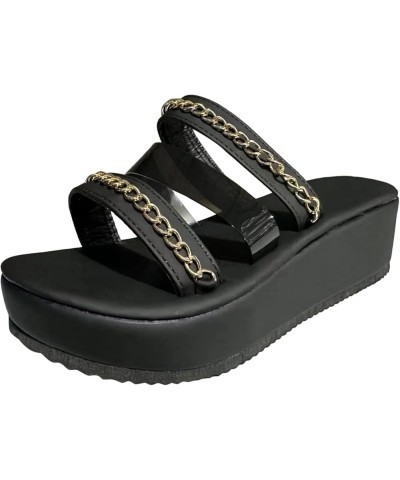 Women's Wedges Platform Sandals Ladies Fashion Summer Transparent PVC Chain Decorative Wedge Heel Thick Sole Sandals (Black, ...