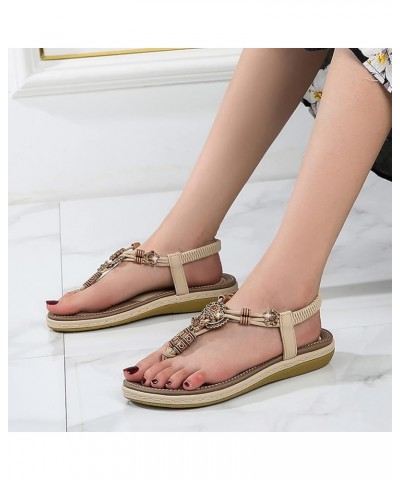 sandles womans dressy Flat Sandals for Women summer elastic ankle strap sandal Summer Strappy Flat gladiator sandals Beige $2...