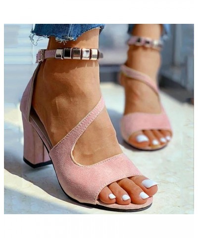 Summer Sandals for Women, Heeled Sandals for Women Fashion Open Toe Square Heel Sandals Shoes with Buckle Strap Pink $13.28 S...