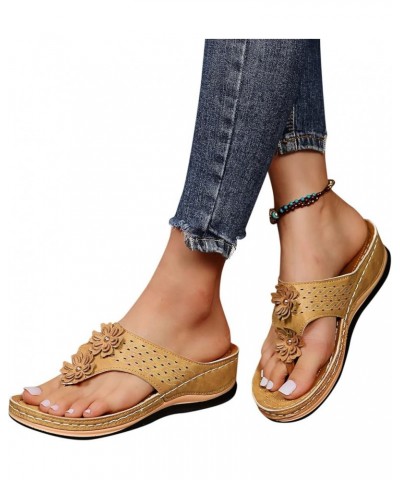 Flip Flop Women Arch Support Fit Flops For Women Sandals For Women Black Slides Boho Shoes For Women Sandals M-khaki $24.83 O...