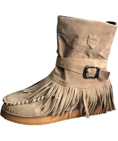 Boots for Women with Heel Comfortable Casual Fashion Toe Round Retro Boots Short Women's Shoes Fringe Flat Women's Boots Wome...