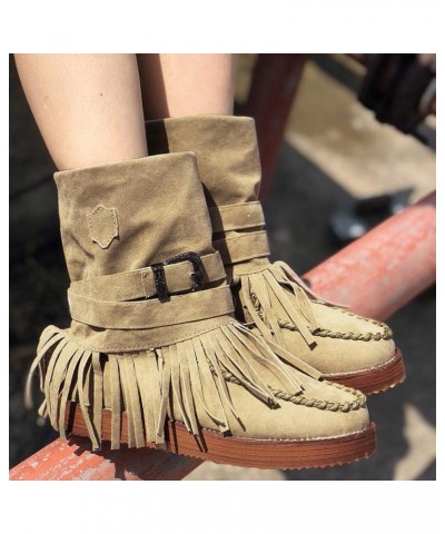 Boots for Women with Heel Comfortable Casual Fashion Toe Round Retro Boots Short Women's Shoes Fringe Flat Women's Boots Wome...