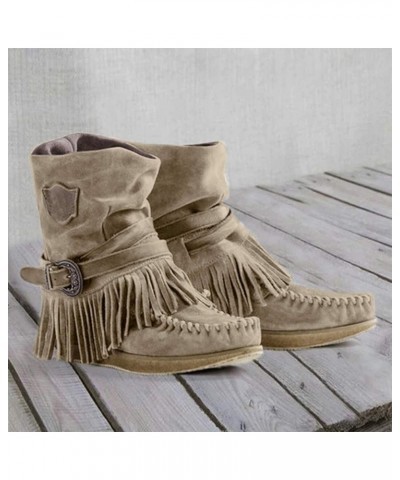 Boots for Women with Heel Comfortable Casual Fashion Toe Round Retro Boots Short Women's Shoes Fringe Flat Women's Boots Wome...