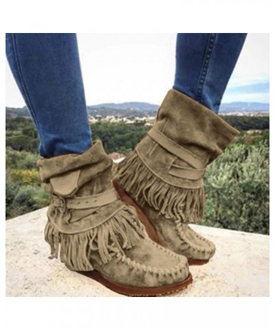 Boots for Women with Heel Comfortable Casual Fashion Toe Round Retro Boots Short Women's Shoes Fringe Flat Women's Boots Wome...