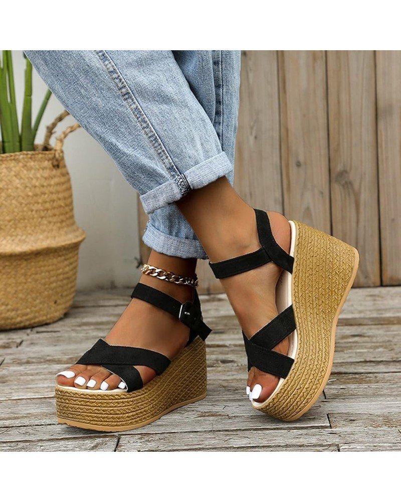 Women's Espadrilles Platform Sandals Ladies Wedge Ankle Strap Open Toe Summer Sandals Thick Bottom Cross Band Casual Walking ...