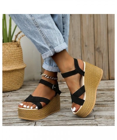 Women's Espadrilles Platform Sandals Ladies Wedge Ankle Strap Open Toe Summer Sandals Thick Bottom Cross Band Casual Walking ...