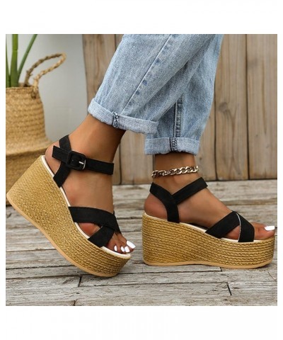 Women's Espadrilles Platform Sandals Ladies Wedge Ankle Strap Open Toe Summer Sandals Thick Bottom Cross Band Casual Walking ...