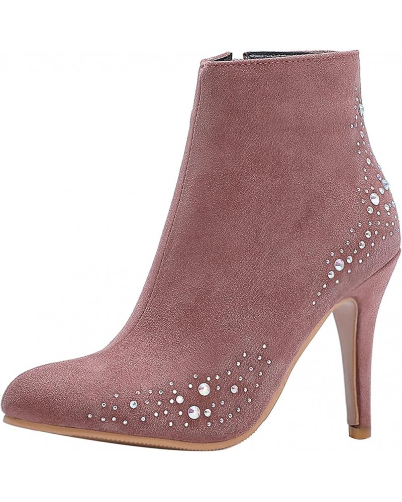 Women Ankle Boots Elegant Stiletto Dress Boots Zip High Heel Short Boots Pointed Toe Bows Booties, Size 1-12.5 Pink-3 $38.10 ...