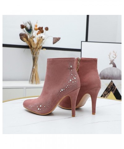 Women Ankle Boots Elegant Stiletto Dress Boots Zip High Heel Short Boots Pointed Toe Bows Booties, Size 1-12.5 Pink-3 $38.10 ...