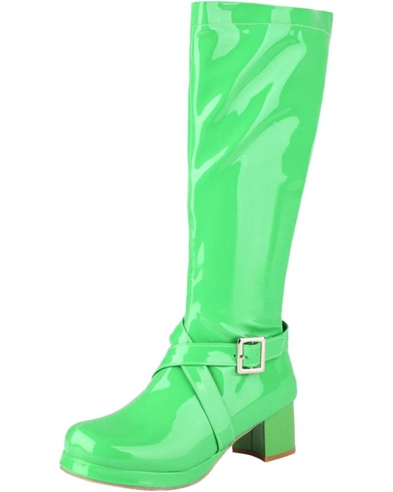 Women Mid Calf Boots Autumn And Winter Fashionable Solid Color Buckle Side Zipper Boot Toppers for Women Wide Calf Green $25....