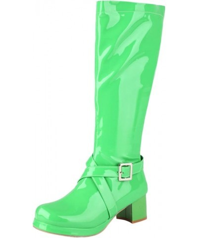 Women Mid Calf Boots Autumn And Winter Fashionable Solid Color Buckle Side Zipper Boot Toppers for Women Wide Calf Green $25....