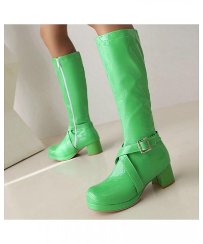 Women Mid Calf Boots Autumn And Winter Fashionable Solid Color Buckle Side Zipper Boot Toppers for Women Wide Calf Green $25....